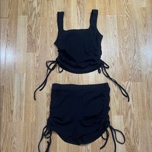 Black Ruched Tank and Shorts Set